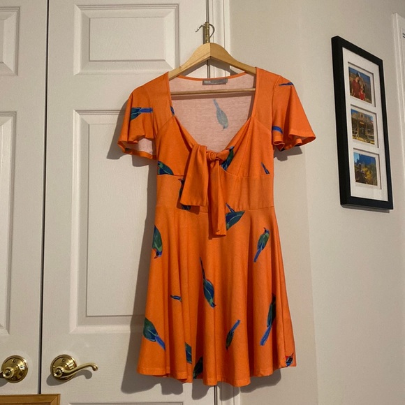 ASOS orange bird print dress - Picture 1 of 1